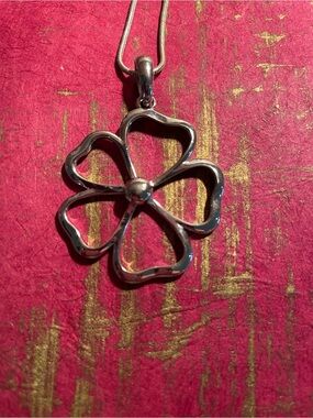 Silver Floral Pendant Necklace With Long Silver Chain